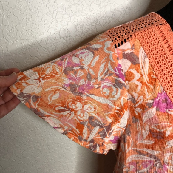 Torrid coral orange white pink floral lace up crinkle maxi dress size 1 or 1X - Picture 11 of 16